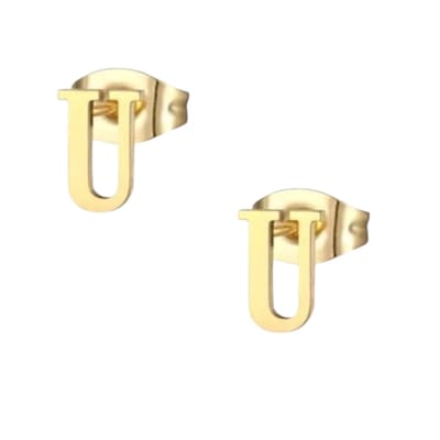 Aramat Jewels | Oorbellen | RVS Letter U Oorbellen Goudkleurig – Initiaal | | | |10mm | Staal | Kinderen, Volwassenen | Verkleurd niet