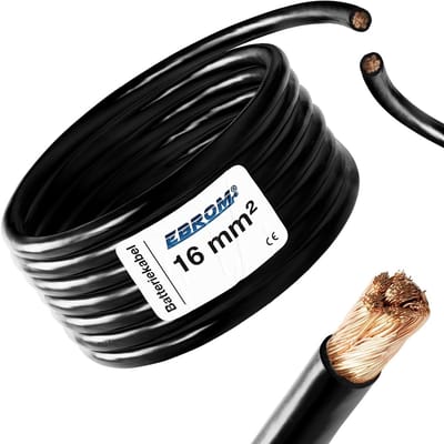 Batterijkabel - Aardkabel Stroomkabel - Stroomvoorziening - Volledig Koper OFC - 3 meter 16mm2 - Zwart