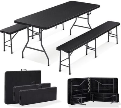 Luxe Biertafel – Met Banken – Biertafelset – Bierkrat Tafelblad – 74x180x75 CM – Geschikt voor 8 Personen – Inklapbaar – Zwart
