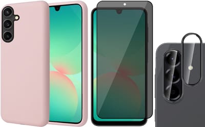 Hoesje geschikt voor Samsung Galaxy A17 5G / A26 - Privacy Screenprotector Volledig Dekkend Glas & Camera Protector - Mat Back Case Roze