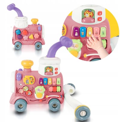 Playos® - Looptrainer 3 in 1 - Trein - Roze - met Licht en Geluid - Motoriek - Interactief - Motorisch Speelgoed - Educatief Babyspeelgoed - Loopwagen - Leren Lopen - Baby Walker - Looptrainer