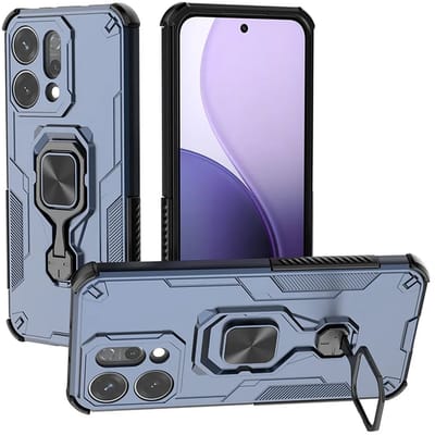 MobyDefend Hoesje - Geschikt voor Oppo Reno14 - Dubbelgelaagde Pantsercase Met Standaard - Blauw
