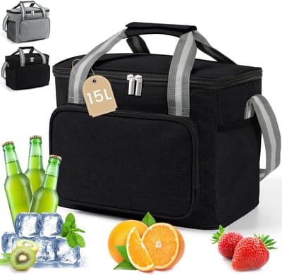 Famanu - Kleine koeltas voor onderweg, opvouwbare koeltas, thermotas voor picknick/BBQ/camping/uitstapjes/winkelen/auto, 15 Liter, Zwart