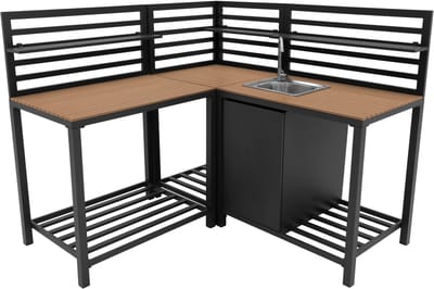 3-delige buitenkeuken - aluminium & hout - grijs - rvs spoelbak