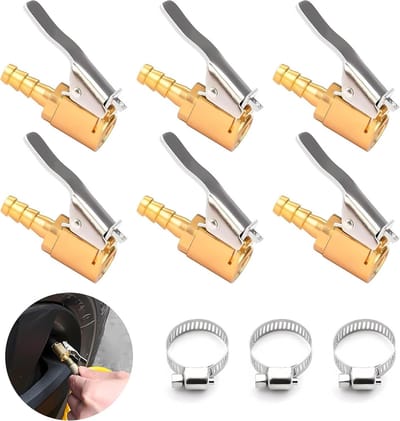 6-delige set 8mm autoventiel luchtpluggen, 1/4 inch NPT adapter, messing ventielset voor autobanden, ideaal voor luchtcompressoren en bandenonderhoud