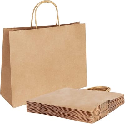20x Bruine Papieren Zakken met Handvat - Cadeauzakken Groot (30x12x23 cm)