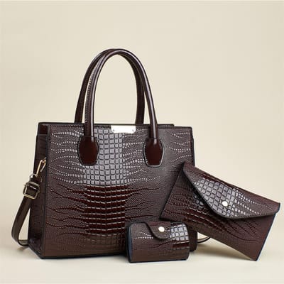 Nieuwe Mode Pendel Tas Drie Delen Enkele Schouder Crossbody Handtas Dames Tas Hagedisprint Mode Dames Tas . gray