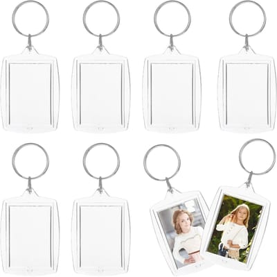 8 stuks acryl sleutelhangers foto, transparante fotolijst sleutelring, 5,5 x 4 cm dubbelzijdige sleutelhanger, blanco foto fotolijst sleutelhanger voor vrienden familie cadeau