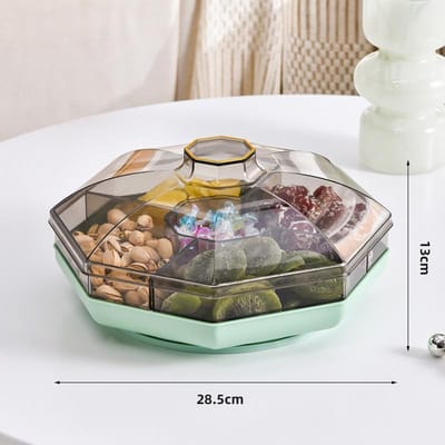 Luxe Woonkamer Salontafel Snoep Noten Snacks Scheidingsopslag Fruitbakje Thuisgebruik Dubbele Laag Roterend Gedroogd Fruit met Deksel gray