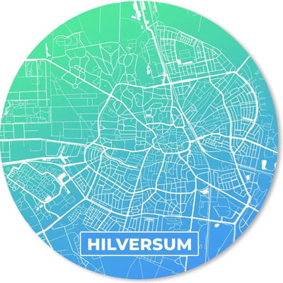 Muismat rond 20x20 cm - Mousepad Stadskaart - Hilversum - Nederland - Blauw - Ronde muismatten