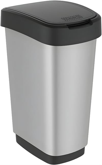 KAD® Prullenbak 50 Liter - Afvalemmer met Pedaal - Prullenbakken - Zwart/Zilver - 40cm x 30cm x 60cm