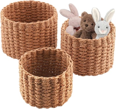 set van 3 gevlochten manden, geschikt voor slaapkamer, badkamer, kan worden gebruikt als badkamerorganizer, lege geschenkmand, luierpak voor kinderen