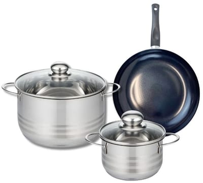 Set van 1 Koekenpan 20 cm en 2 kookpotten 14 en 20 cm Elo Prima Glanzend