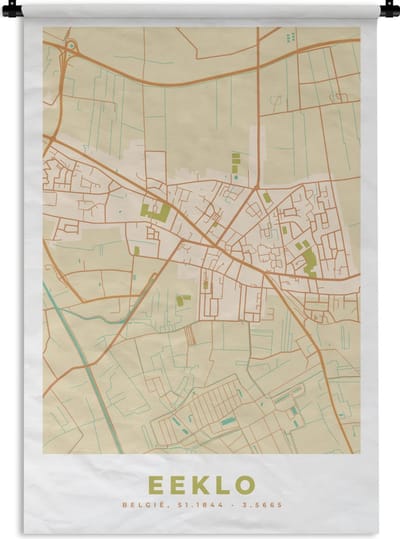 Wandkleed - Wanddoek - Retro - Plattegrond - Stadskaart - Kaart - België - 120x180 cm - Wandtapijt