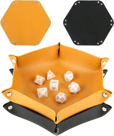 Hexagon Vouwbare Dice Tray van Leer met 7 Dobbelstenen, Ideaal voor Spellen en Sieradenopslag
