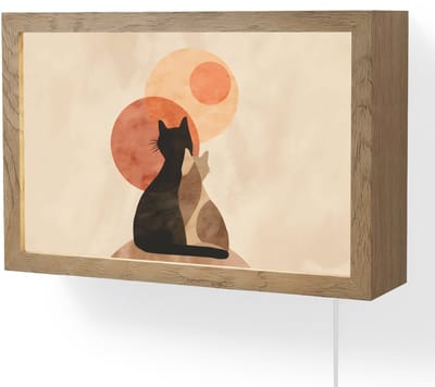 Wandlamp 30x20 cm - Oplaadbaar - Katten - Zwart - Abstract - Cirkels - Wandlampen binnen woonkamer - Slaapkamer lamp met kabel - Decoratieve nachtlamp - Vloerlamp snoer