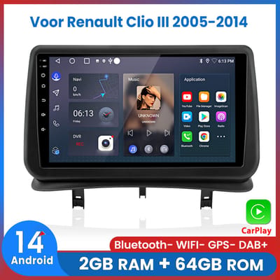 Awesafe Autoradio - Geschikt voor Renault Clio III 2005-2014 - 2GB+64GB - Draadloos Carplay Android Auto - GPS RDS Bluetooth - navigatie - 2+64GB - 2005 2006 2007 2008 2009 2010 2011 2012 2013 2014