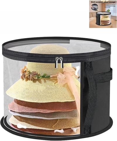 Daity Hoed Opbergdoos - Opvouwbare Hoed Opbergdozen - Opbergdoos voor hoeden - Ronde Hoedendozen - Stapelbare Hoeden Organizer - Hoedendoos - Baseballpet organizer - Opvouwbare reishoedendoos - Zwart - 42*42*27.8cm - PVC