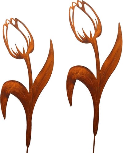 Set van 2 Metalen Tuinstekers in Roestpatina - Tuindecoratie Bloemen