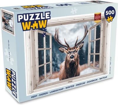 Puzzel Hert - Dieren - Landschap - Winter - Sneeuw - Doorkijk - Natuur - Legpuzzel - Puzzel 500 stukjes