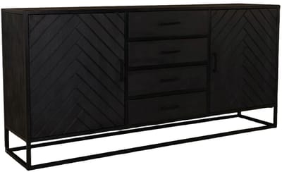 Dressoir mangohout visgraat Cody ladekast zwart industrieel 180x85cm duurzaam mango kast