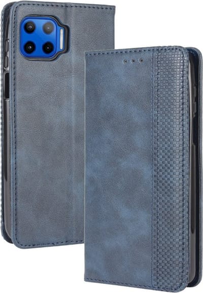 Coverup Hoesje - Geschikt voor Motorola Moto G 5G Plus Hoesje - Coverup Vintage Style Book Case - Blauw