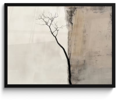 Poster in lijst - Fotolijst 80x60 cm - Posters - Wabi sabi - Plant - Beige - Posterlijst zwart - Decoratie - Wanddecoratie woonkamer - Muurdecoratie slaapkamer