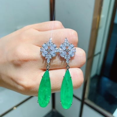 Boucles d'oreilles pendantes vintage en argent sterling 925 avec émeraude et moissanite vert