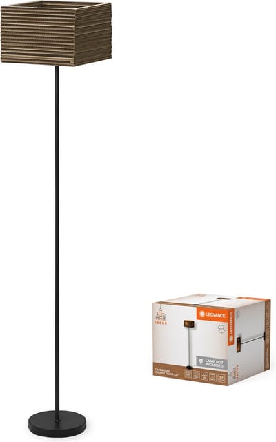 LEDVANCE vloerlamp Decor Cardboard Vierkant bruin van golfkarton, lichtgewicht, E27, 1600 mm hoogte, lampenkap van gerecycled materiaal, duurzaam dankzij vervangbare lichtbron, eenvoudig te installeren