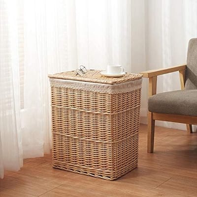 opbergmand, opbergmand Wasmand Rotan Huishouden Badkamer Extra grote capaciteit Afneembare hoes Katoenen voering, 3 maten,Natural,38x28x46cm