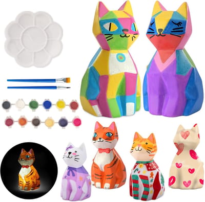 Schilder je eigen kat lamp kit, kunst en ambachten voor kinderen leeftijd 6 7 8 9 10 11 12, DIY nachtlampje schilderij kit, meisjes ambachten kit, kat speelgoed voor kinderen, activiteiten