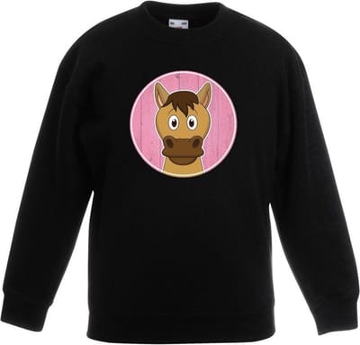 Kinder sweater zwart met vrolijke paard print - paarden trui - kinderkleding / kleding 98/104