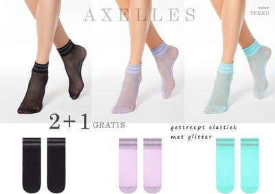 Visnet sokken gestreept glitterboord | 2+1 gratis geschenkset, Maat 36-39