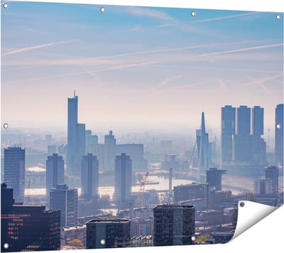 Gards Tuinposter Rotterdamse Skyline - 120x90 cm - Tuindoek - Tuindecoratie - Wanddecoratie buiten - Tuinschilderij