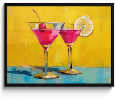 Poster in lijst - Fotolijst 80x60 cm - Posters - Glazen - Cocktail - Citroen - Kers - Posterlijst zwart - Decoratie - Wanddecoratie woonkamer - Muurdecoratie slaapkamer