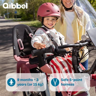 Qibbel Air Fietsstoeltje Voor - Granite Grey - Stuurpenbevestiging - Voorzitje - Fietszitje - Stuur
