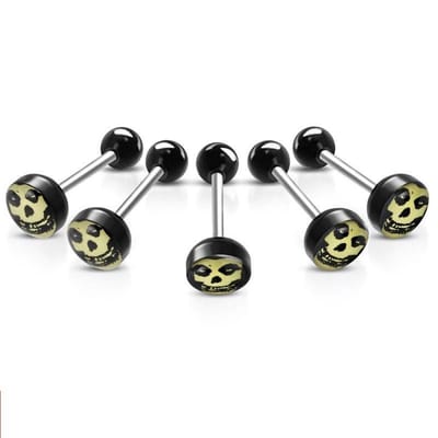Aramat Jewels | Tongpiercings | Stalen tongpiercing met acryl logo | Skull | |7mm | Staal | Volwassenen | Verkleurd niet