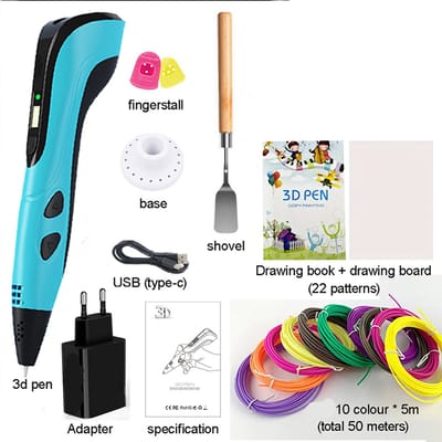 3D-printpen, blauwe verpakking, educatieve tekenpen voor kinderen, doe-het-zelfkunst, 3D-creatie, graffiti, 3D-tekenpen