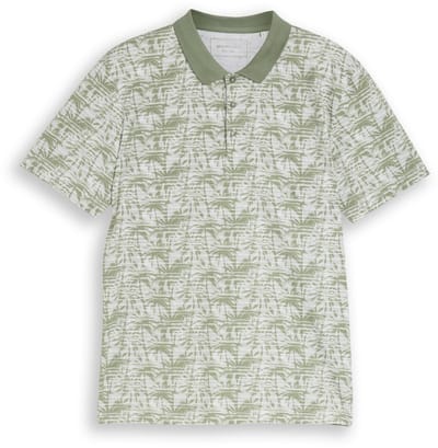 Tom Tailor Denim - Jersey poloshirt met palmprint - Maat XS - sea spray stripy palm print