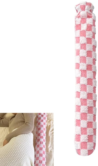 Warmwaterkruik - Lange warmwaterkruik - Omwikkelbare kruik - 1100 ml - Superzachte aanraking - 55 cm - Groot diameter ontwerp - Met zachte stoffen hoes - Geschikt voor het verwarmen van nek, schouders, rug, benen en taille - Roze, wit