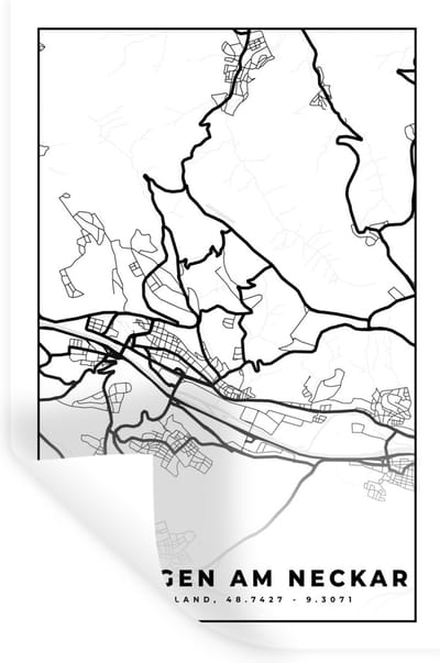 Muurstickers - Sticker Folie - Esslingen am Neckar - Plattegrond - Stadskaart - Kaart - 20x30 cm - Plakfolie - Muurstickers Kinderkamer - Zelfklevend Behang - Zelfklevend behangpapier - Stickerfolie