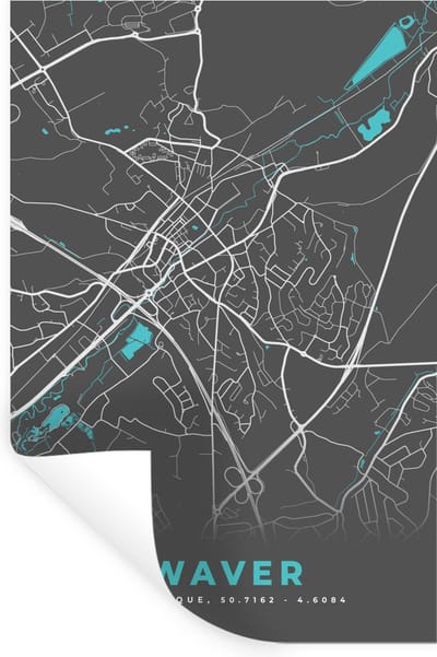 Muurstickers - Sticker Folie - Plattegrond – Waver – Blauw – Stadskaart - Kaart - 20x30 cm - Plakfolie - Muurstickers Kinderkamer - Zelfklevend Behang - Zelfklevend behangpapier - Stickerfolie