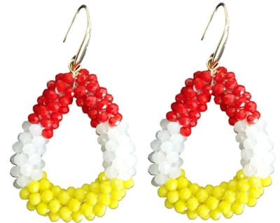 Oorbellen met Glaskralen - Facet Geslepen - 4,5x3,5 cm - Carnaval - geel - rood - wit - Oeteldonk - Den Bosch - ’s-Hertogenbosch
