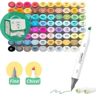 Ohuhu - Oahu Fine & Chisel - Alcohol Art Markers- 80 kleuren - grijze etui