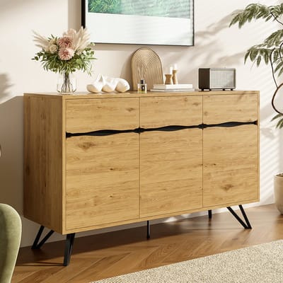 BLACKCOLORS Drie-deurs dressoir in houtlook met metalen poten – Modern design, veel opbergruimte, stabiel en onderhoudsvriendelijk – Geschikt voor de woonkamer, eetkamer, hal