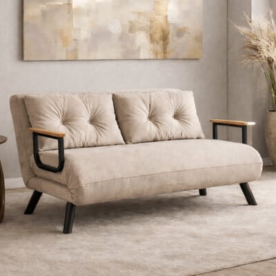 Dimehouse Slaapbank beige linnen stof 2 persoons - Sando - Linnen - Klassiek -