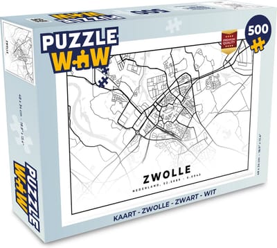 Puzzel Kaart - Zwolle - Zwart - Wit - Legpuzzel - Puzzel 500 stukjes