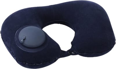 longziming -Opblaasbaar nekkussen U-vorm – Reis nekkussen met fluwelen hoes – Snel op te blazen in 10 sec – Compact & lichtgewicht – Comfortabel voor vliegtuig, trein en auto – Donkerblauw