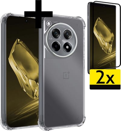 Hoesje - Met Screenprotector - 2 Stuks - Geschikt voor OnePlus 12R - Sterk & Shockproof - Siliconen Case - Back Cover - Telefoon Hoes - Shock Proof - Telefoonhoesjes - Transparant