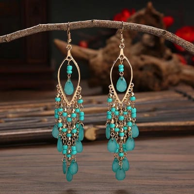 Boho Etnische Zaadkralen Lange Oorbellen Voor Vrouwen Kleurrijk Kristal Kwastje Hangende Drop Oorbel Meisjes Mode Feest Sieraden brown